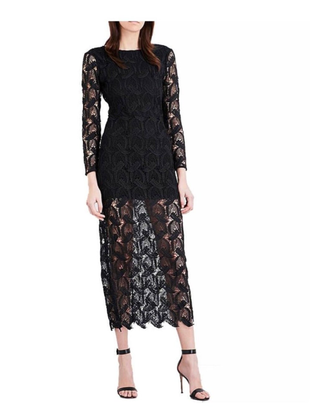 Maje Rosane Guipure Lace Long Dress black sleeves SZ2 bust 30
